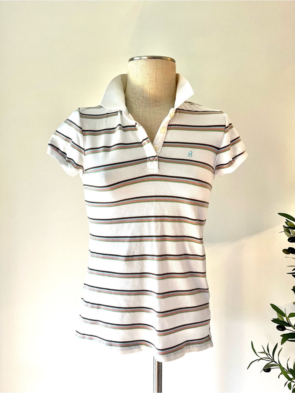 Y2K vintage old navy 2000s Striped Polo Tee with Contrast Collar